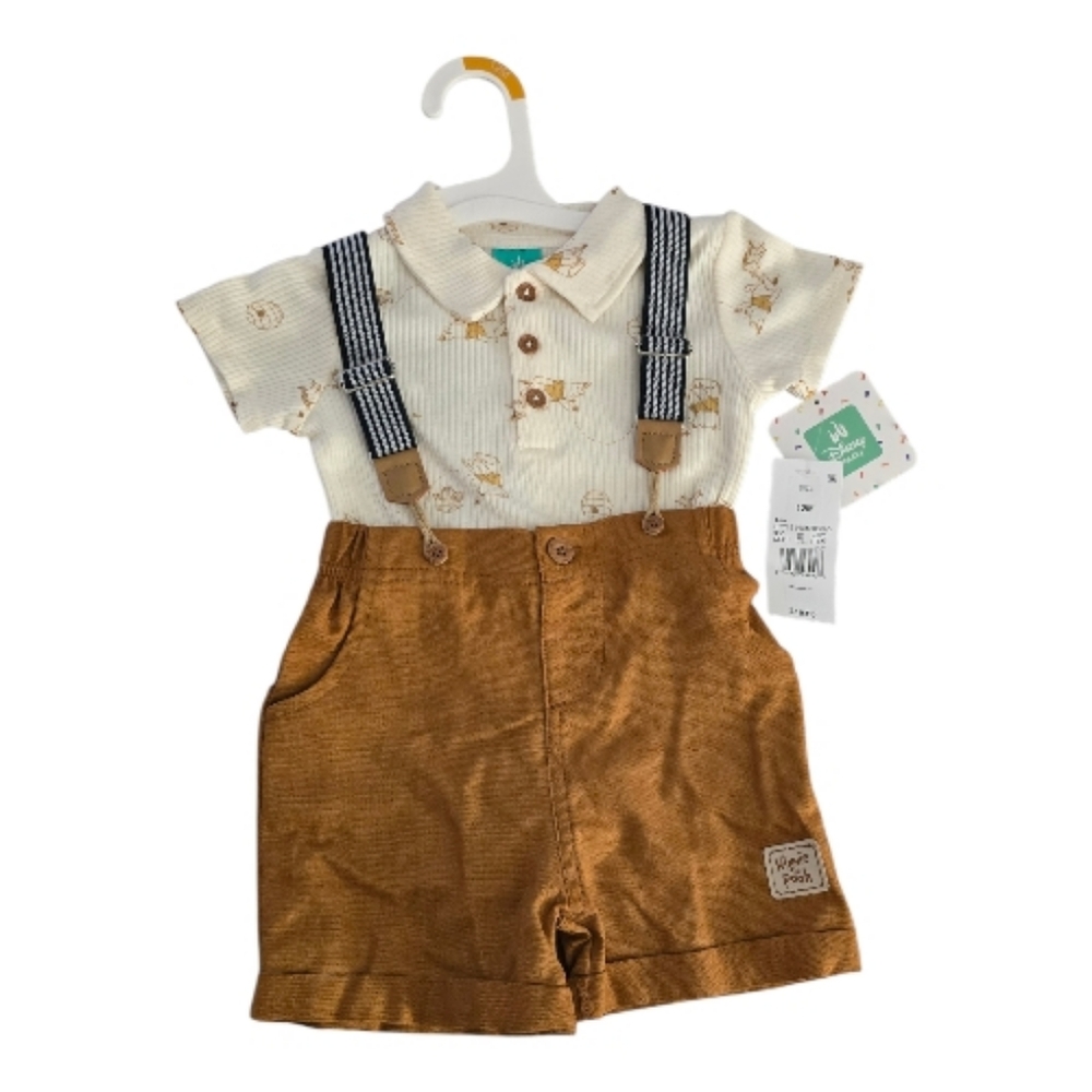 NWT Disney Baby Winnie the Pooh Polo & Suspender Shorts Set - 12M